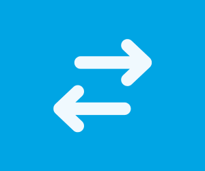 White arrows pointing in opposite directions on blue background