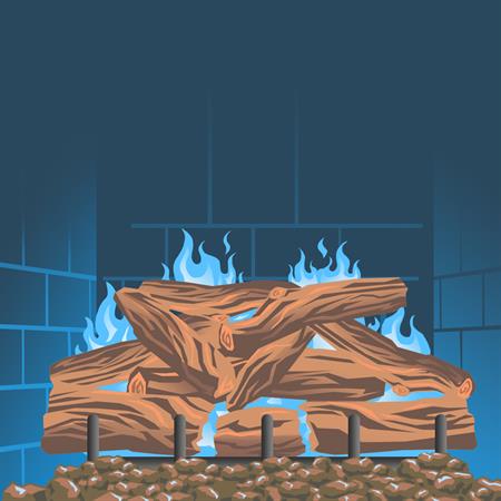 illustration of a natural gas fire in a fireplace