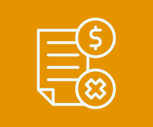 White paper bill outline with a dollar sign and an X on an orange background