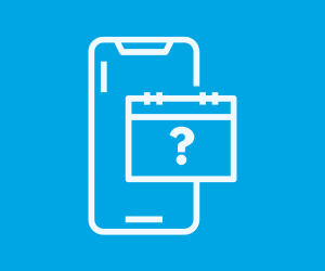 White phone with a calendar containing a question mark on blue background