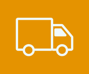 White moving truck outline on an orange background