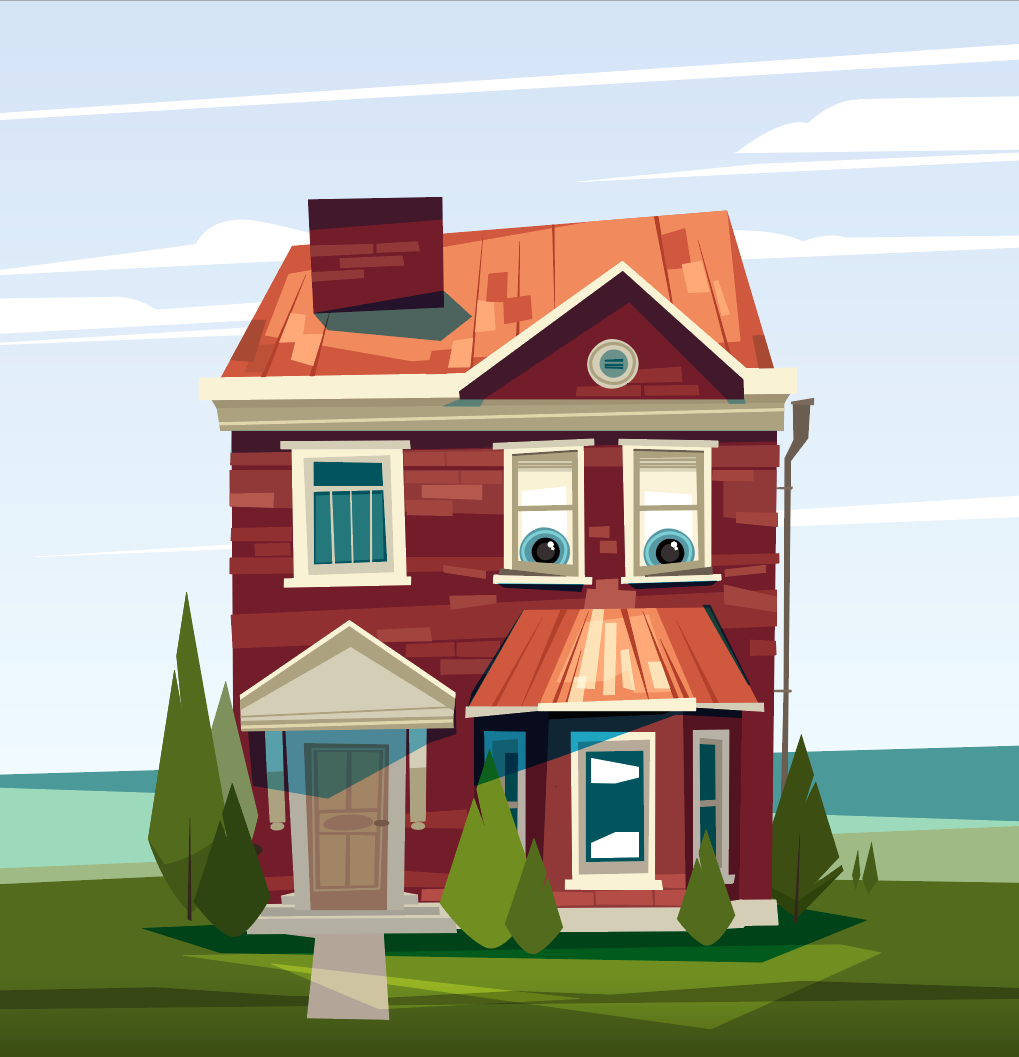 Animated brick house with face 