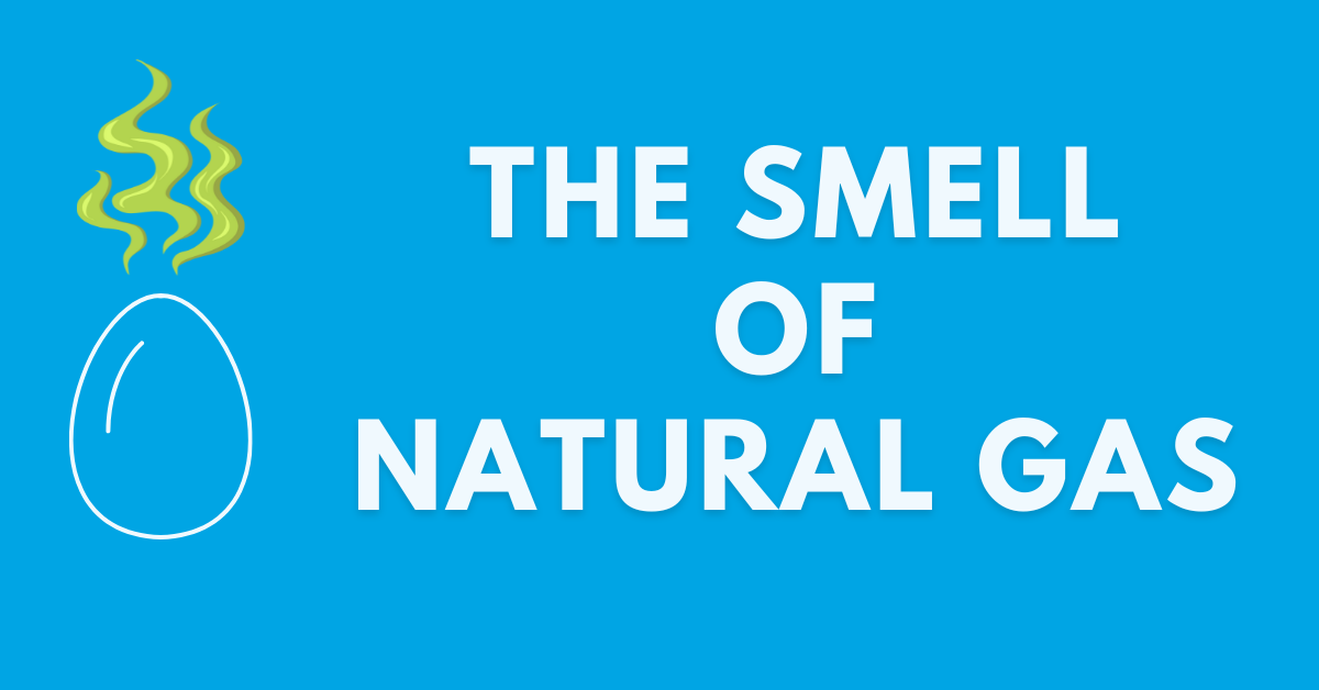 Graphic of rotten egg next to the copy "The Smell of Natural Gas"