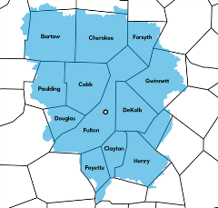 Map of Georgia highlighting covered areas